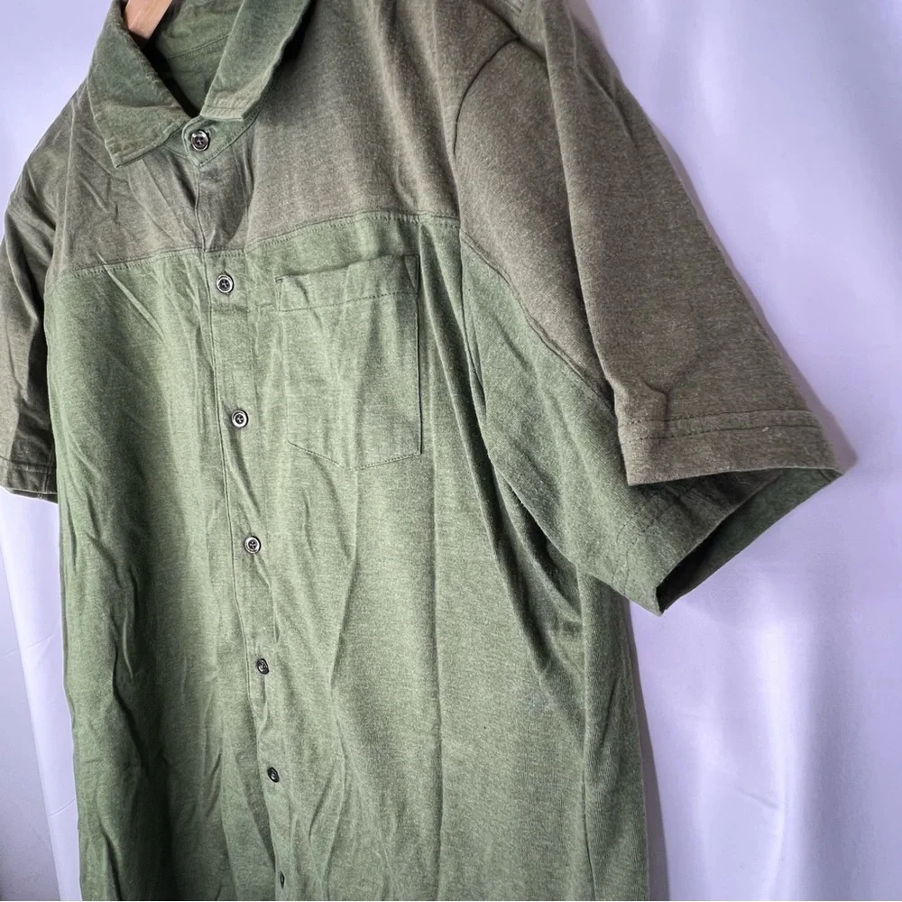 Prana Mens Polo Shirt Short Sleeve Button Down Size Large Green